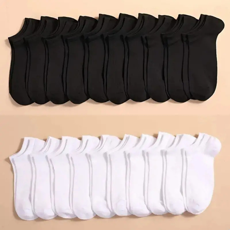 Ankle Sock Low Cut - 10足組 ブラック＆ホワイト ノーショーソックス ローカット カジュアル コットン