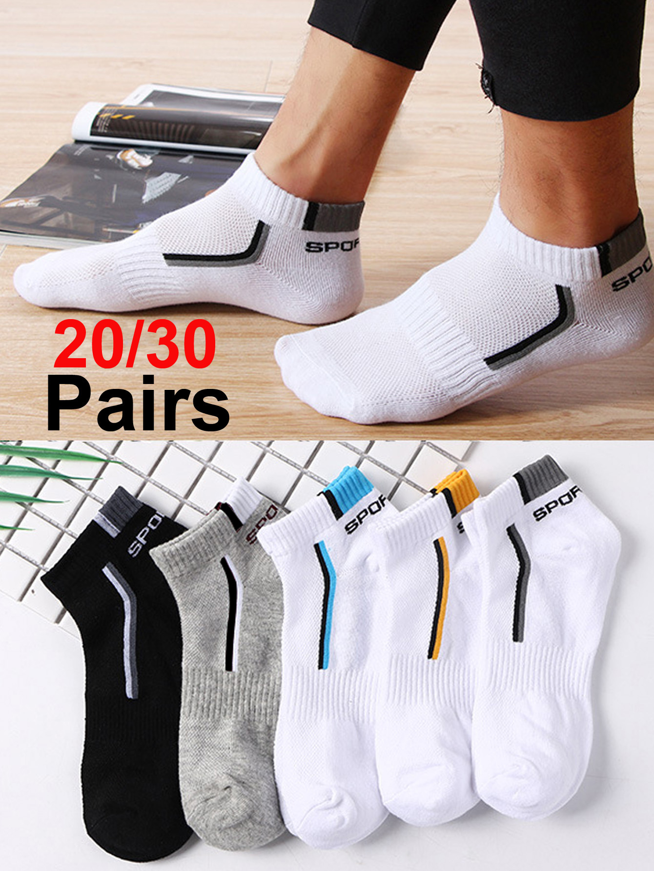 Ankle Sock Low Cut - 30足のメンズファッションコットン通気性のある快適なアンクルソックス、メンズサマーソックス