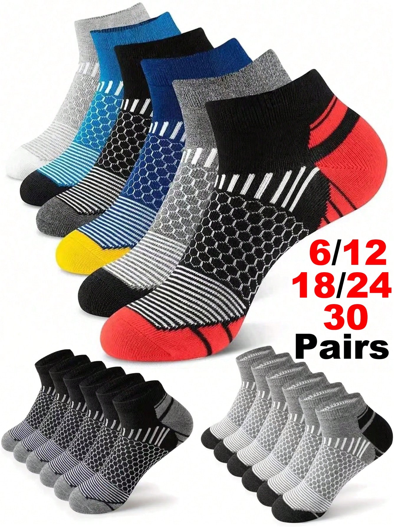 Ankle Sock Low Cut - メンズアスレチックソックス足首ランニングサイクリングハニカムデザイン6/12/24ペアウエストしっかり固定高品質スポーツレジャーギフト