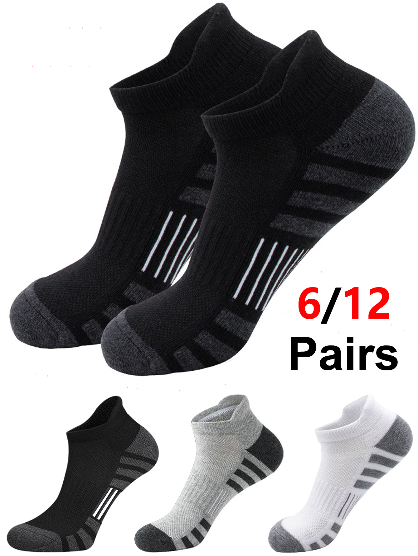 Athletic Sock Cushion - 6/24ペア クッション性のある通気性のあるアンクル丈アスレチックランニングソックス ローカットスポーツタブ メンズ レディース ランニングタブスポーツソックス