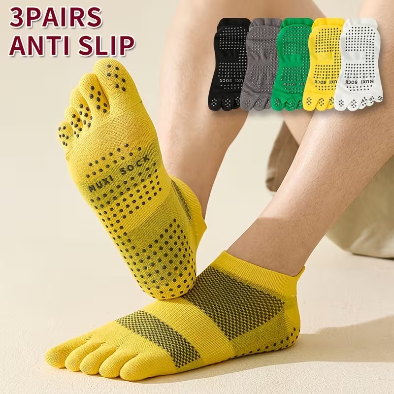 Toe Sock Split - メンズ 3 足組つま先ソックス 滑り止めドットグリップソックス 通気性メッシュ ローカット