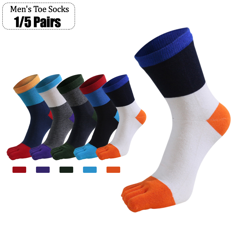 Toe Sock Split - 1/5ペア メンズ ファイブフィンガーソックス マルチカラー パッチワーク ストライプ