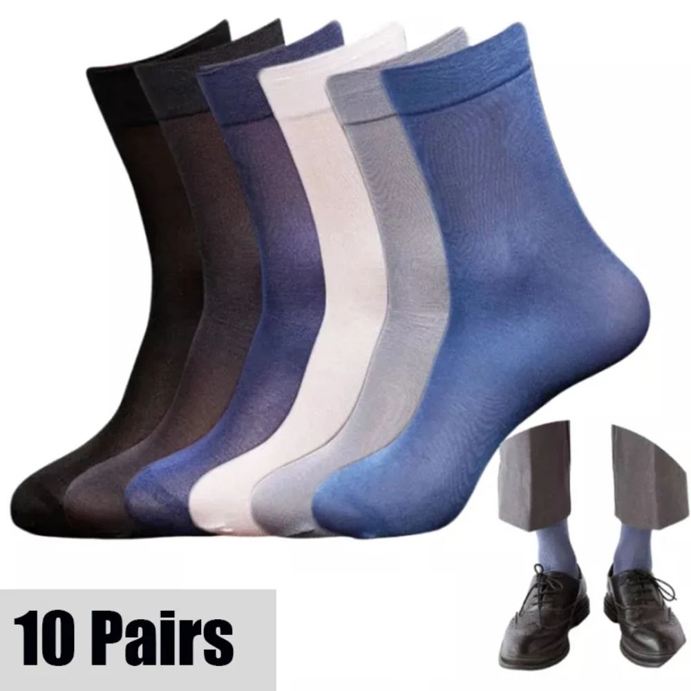 Silk Sock Bamboo - 10 ペアファッション通気性男性アイスシルクソックスソフト弾性超薄型ソックス固体ビジネスソックス