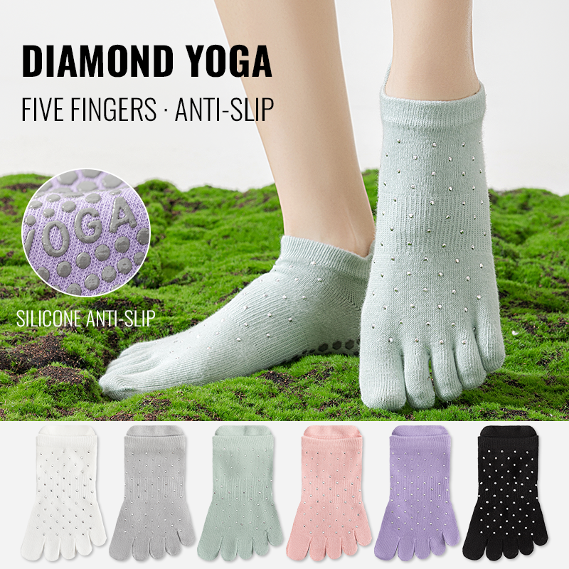 Toe Sock Split - MiiOW ノンスリップグリップピラティスソックス女性ヨガソックス 5 本指ソックス屋内フィットネスアンクルソックス分割つま先ソックスダイヤモンド装飾ソックス