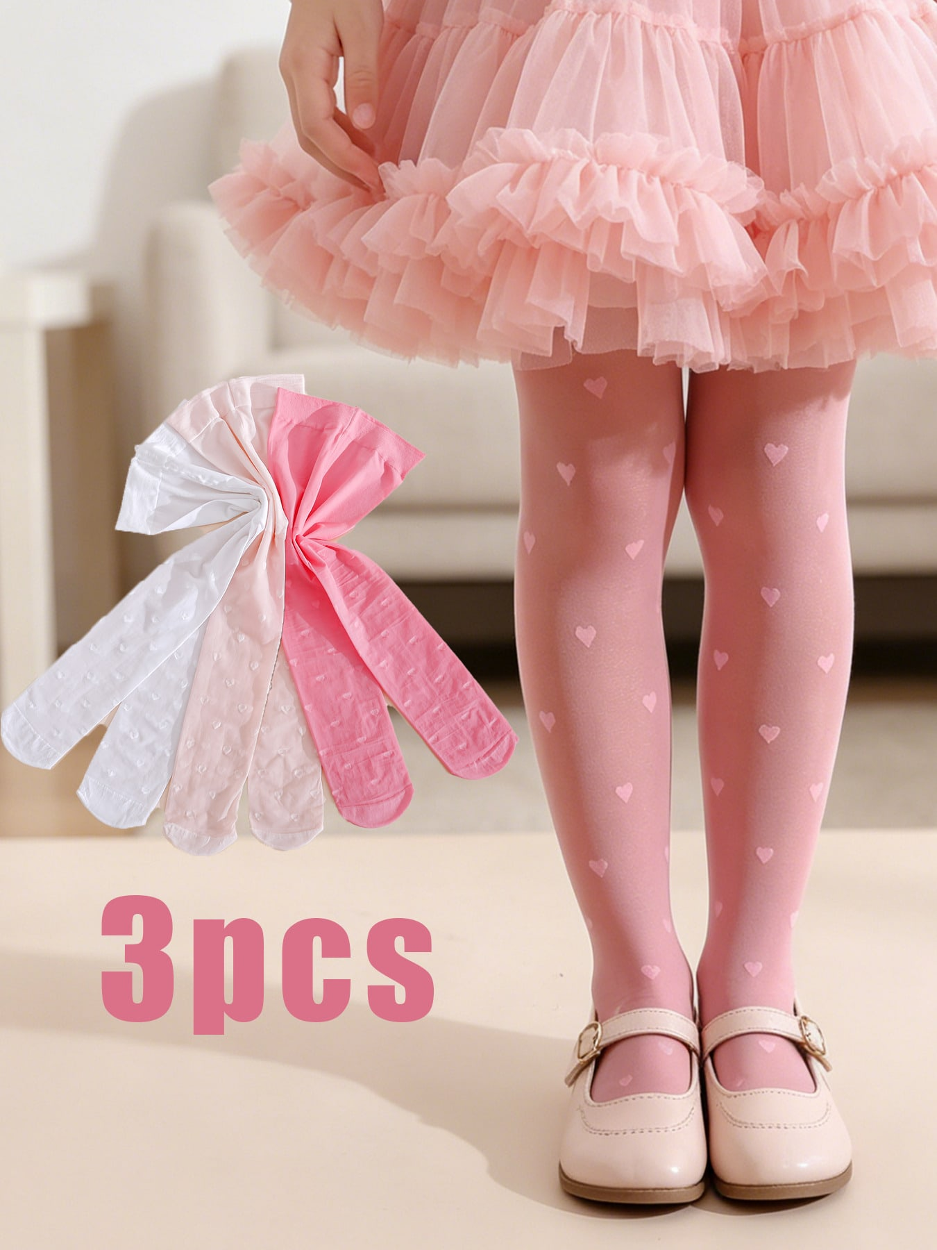 Tights Pantyhose Sheer - 3 個ガールズハートプリントタイツ 0-14Y 薄手の通気性のあるナイロンスパンデックス弾性子供用パンスト夏用アンダードレス & 日常着用