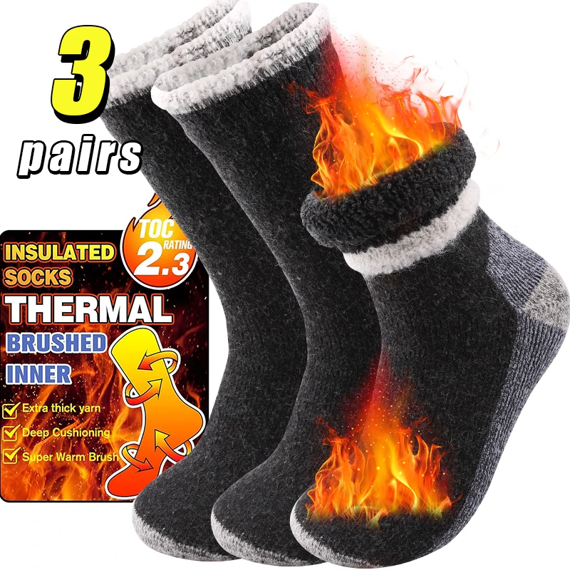 Thermal Sock Winter - 3 ペアの高品質の厚い冬の雪のアウトドアスポーツソックス男性女性用サーマルフリーステリーループソックススキー