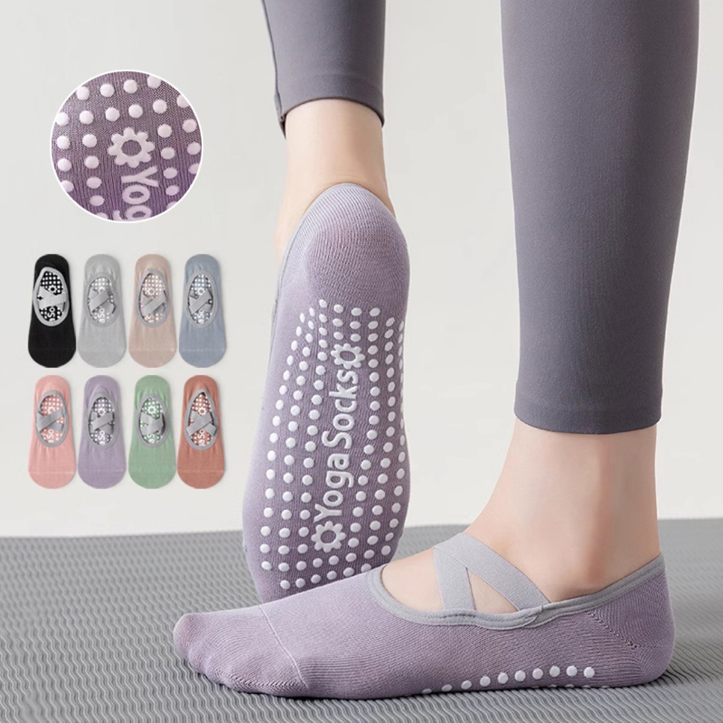 Grip Sock Yoga - 通気性タオル底ヨガソックス女性シリコーンノンスリップ包帯ピラティス靴下レディースバレエダンスフィットネスワークアウト綿の靴下