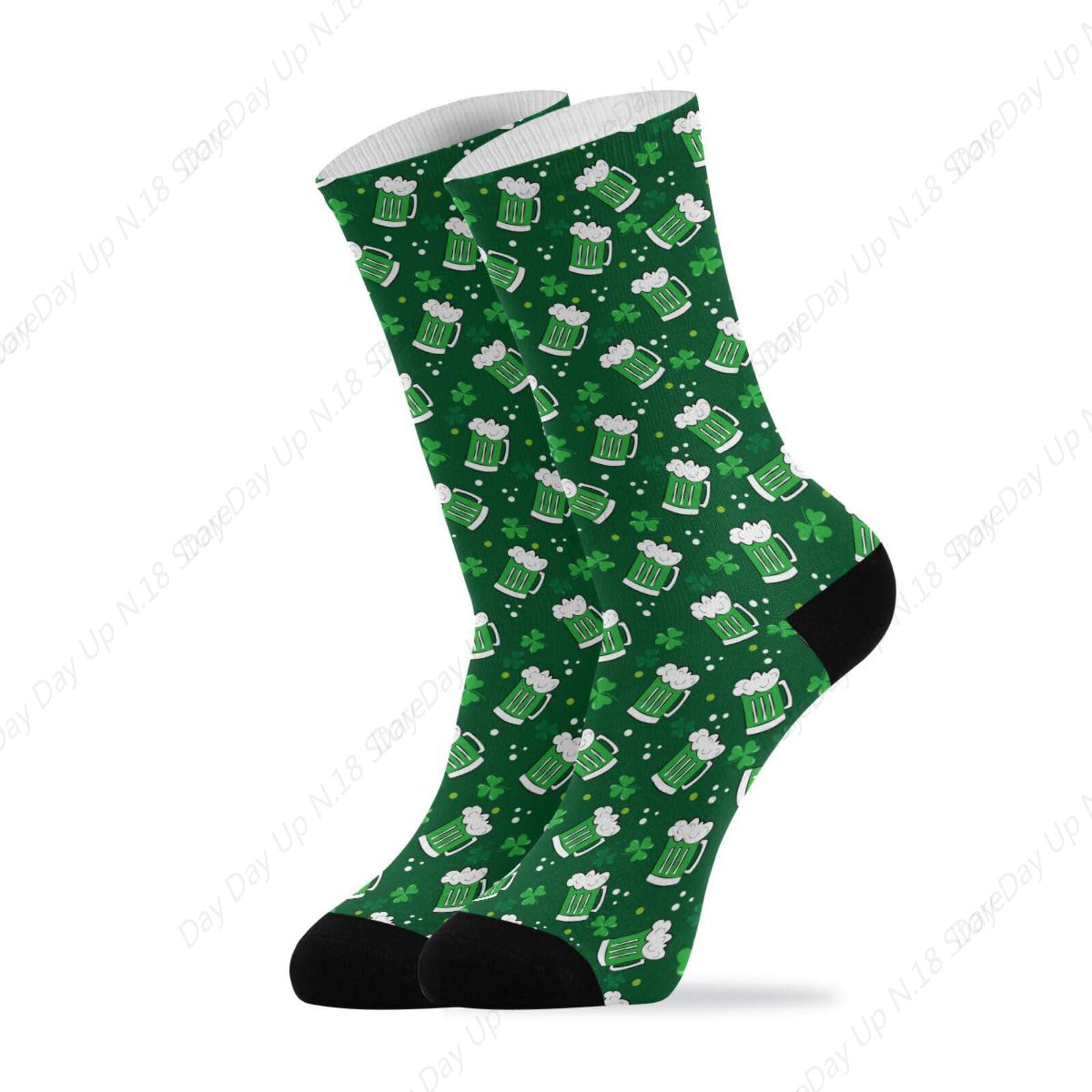 Cotton Crew Sock Pack - 男性と女性のためのコットンカジュアルソックス,グリーンクローバーの葉のビール,聖パトリックの日,女の子,2パック