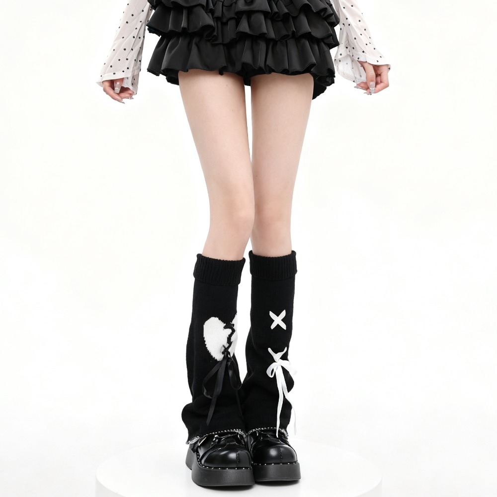 Boot Sock Slouchy - Y2K ハートタイフレアスラウチレッグウォーマー女性用原宿ニットサイハイブーツソックスサブカルチャーかわいいルーズカーフウォーマー