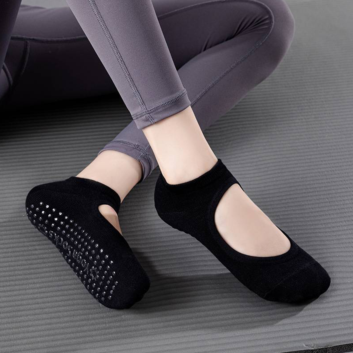 Grip Sock Yoga - 女性用ノンスリップヨガソックス – オープントップグリップソックス、通気性のあるバレエスタイル、滑り止めピラティスバレ春夏用