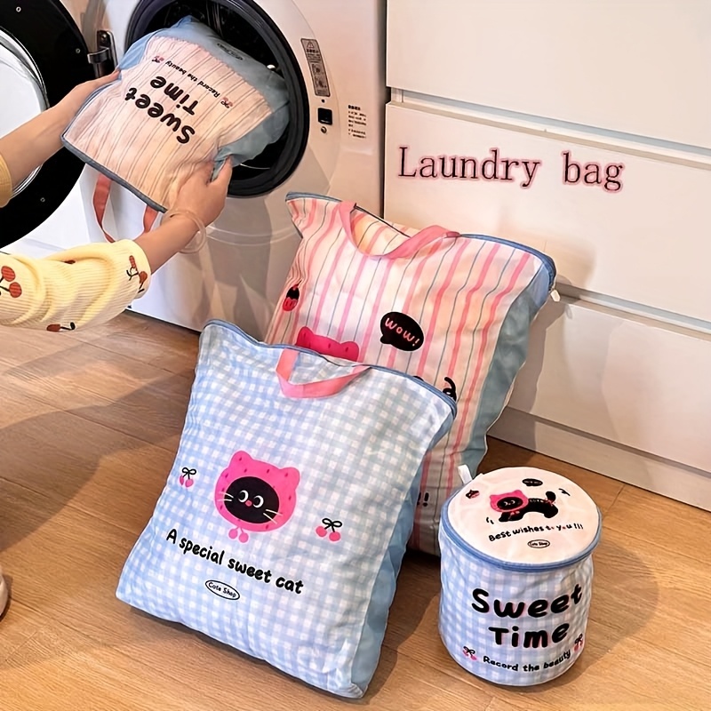 Sock Organizer Tray - かわいい猫パンダランドリーバッグ、耐久性のあるポリエステル製ジッパー付きランドリーバスケット、家庭旅行用衣類靴下収納用