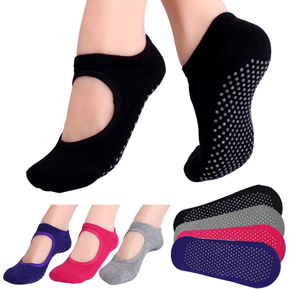 Grip Sock Yoga - バックレスノンスリップフィットネスピラティスソックス綿女性スポーツヨガソックスバレエダンススリッパ裸足靴下ワークアウトジム用