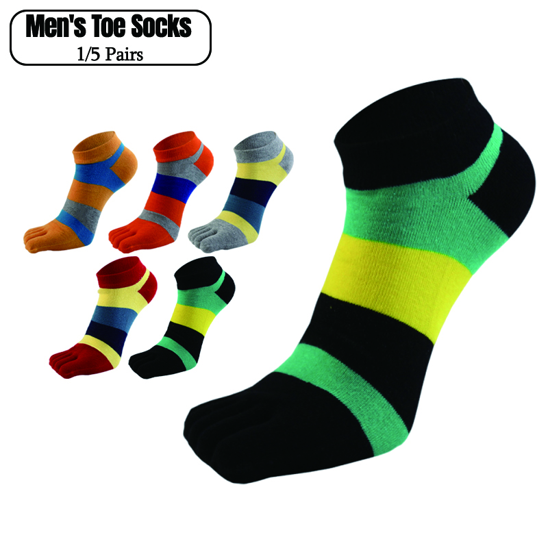 Ankle Sock Low Cut - 1/5ペア メンズ 五本指ソックス カラフル ストライプ アンクル丈ソックス