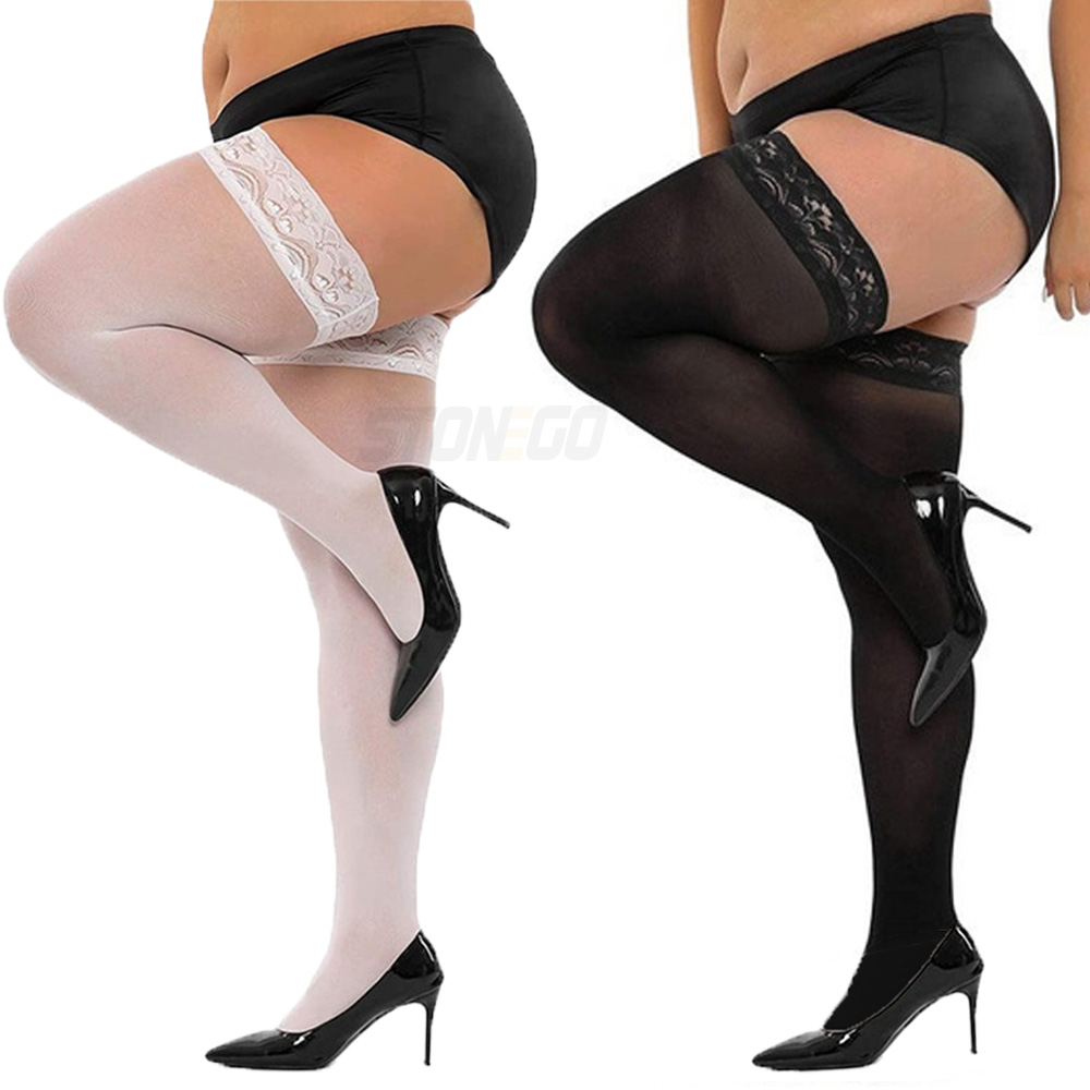 Thigh High Sock Stay Up - プラスビッグサイズ女性の超薄型レースストッキングサイハイストッキングシリコーンレーストップステイアップシルクレースソックス