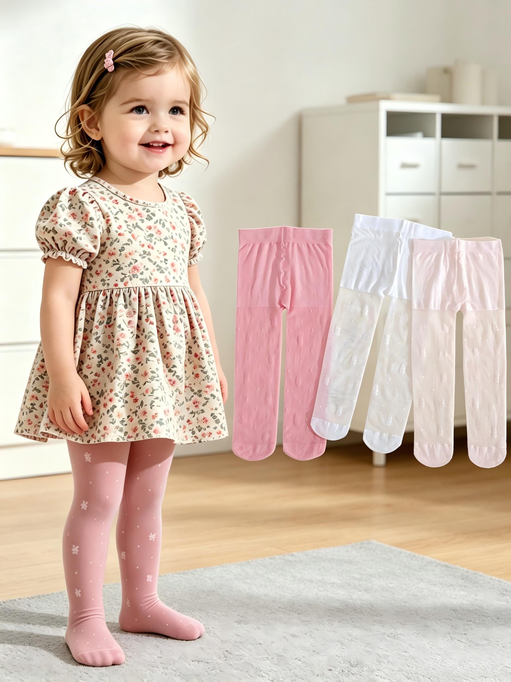 Tights Pantyhose Sheer - 3 パック幼児女の子花柄タイツ 0-3Y UPF50 日焼け防止薄手の弾性子供用パンスト夏のドレスパーティー日常着用