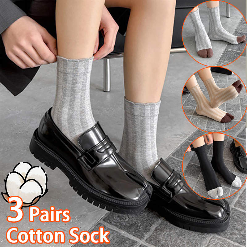 Toe Sock Split - 日本製スプリットトゥコットンタビソックス女性用レトロストライプブラウンタビシューズ用女性用JKロリータカジュアルデイリーミッドカーフソックス