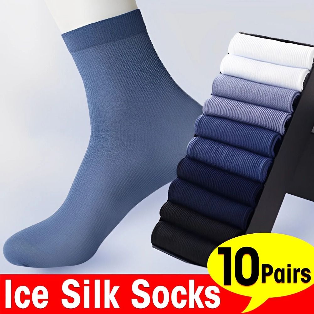 Silk Sock Bamboo - 10 ペアファッション通気性男性アイスシルク靴下ソフト弾性超薄型靴下竹繊維靴下固体ビジネス靴下