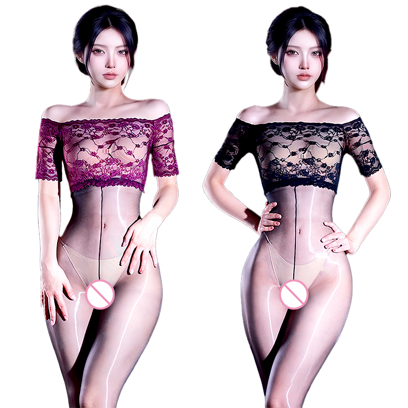 Tights Pantyhose Sheer - セクシーなオイルシャイニーメッシュレースボディスーツ女性エロティックランジェリーオープンクロッチ光沢のあるジャンプスーツタイツ透明パンストボディストッキング