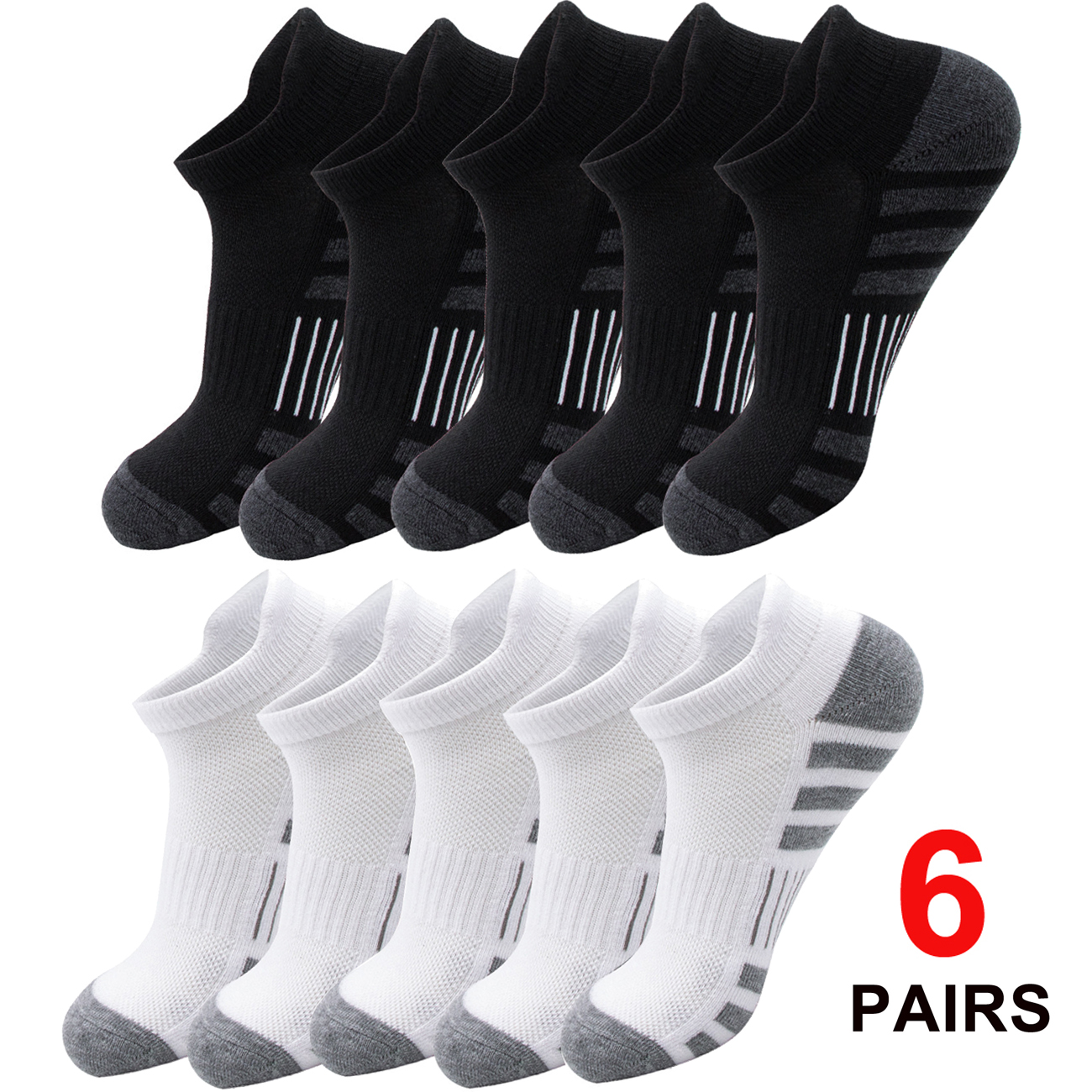 Athletic Sock Cushion - 6/24ペア クッション性のある通気性のあるアンクル丈アスレチックランニングソックス ローカットスポーツタブ メンズ レディース ランニングタブスポーツソックス