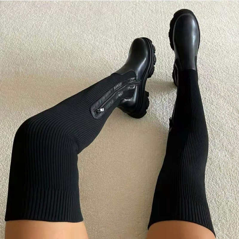 Knee High Sock Women - 2025 冬の靴の女性の靴下ブーツファッション膝腿の高ブーツ女性のためのプラスサイズのプラットフォームの靴セクシーな Zapatos Mujer