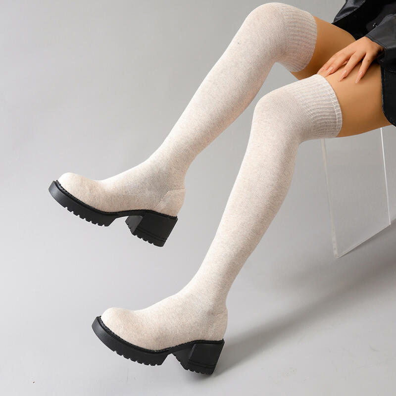Knee High Sock Women - チャンキープラットフォームオーバーザニーブーツ女性 2026 秋厚底ハイヒール弾性ソックスブーツブランドロングブーツ