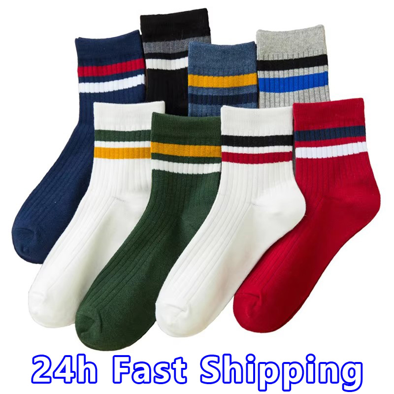 Cotton Crew Sock Pack - 3ペア/パック綿メンズソックスファッション新カジュアル通気性アクティブソックス高品質の男性のストライプトレンディロング靴下meias eu 39-44