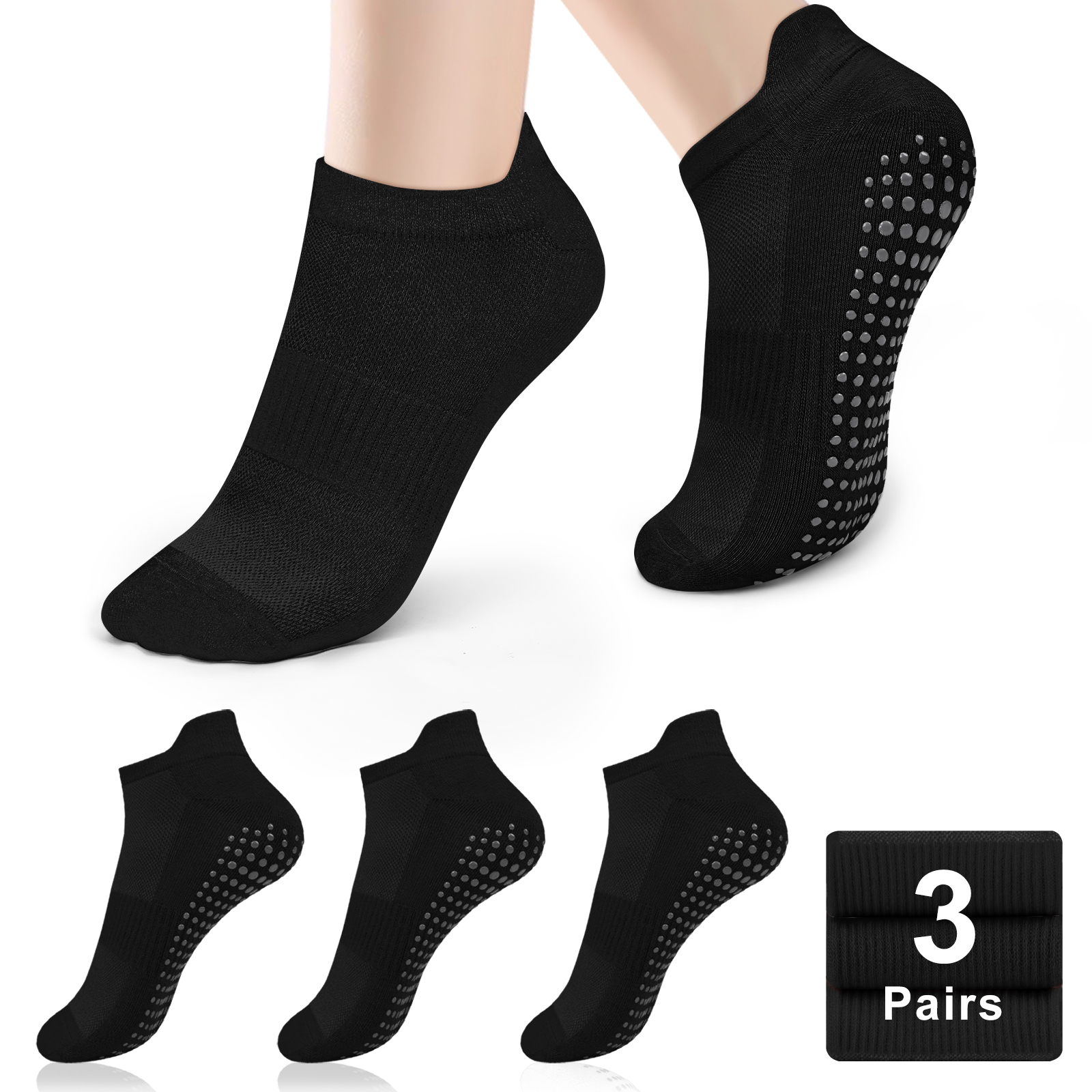 Grip Sock Yoga - 3 ペアヨガソックス女性綿ショートメッシュ通気性プロフェッショナルノンスリップフロアピラティスダンススポーツジムソックス