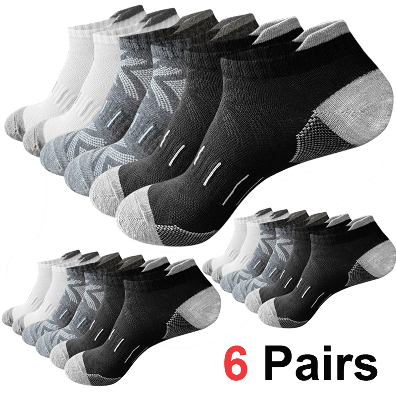 Athletic Sock Cushion - 6足組 ローカット クッション入り アスレチック アンクルソックス 通気性メッシュ