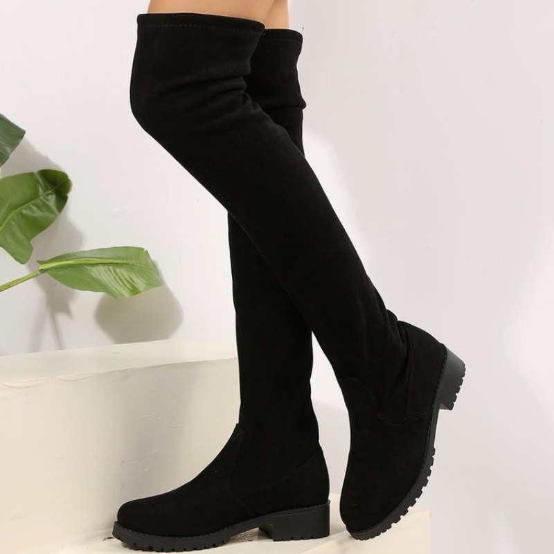 女性用ニーハイブーツ、太もも丈ストレッチスエード風素材、フラ - Knee High Sock Women のレビューと価格