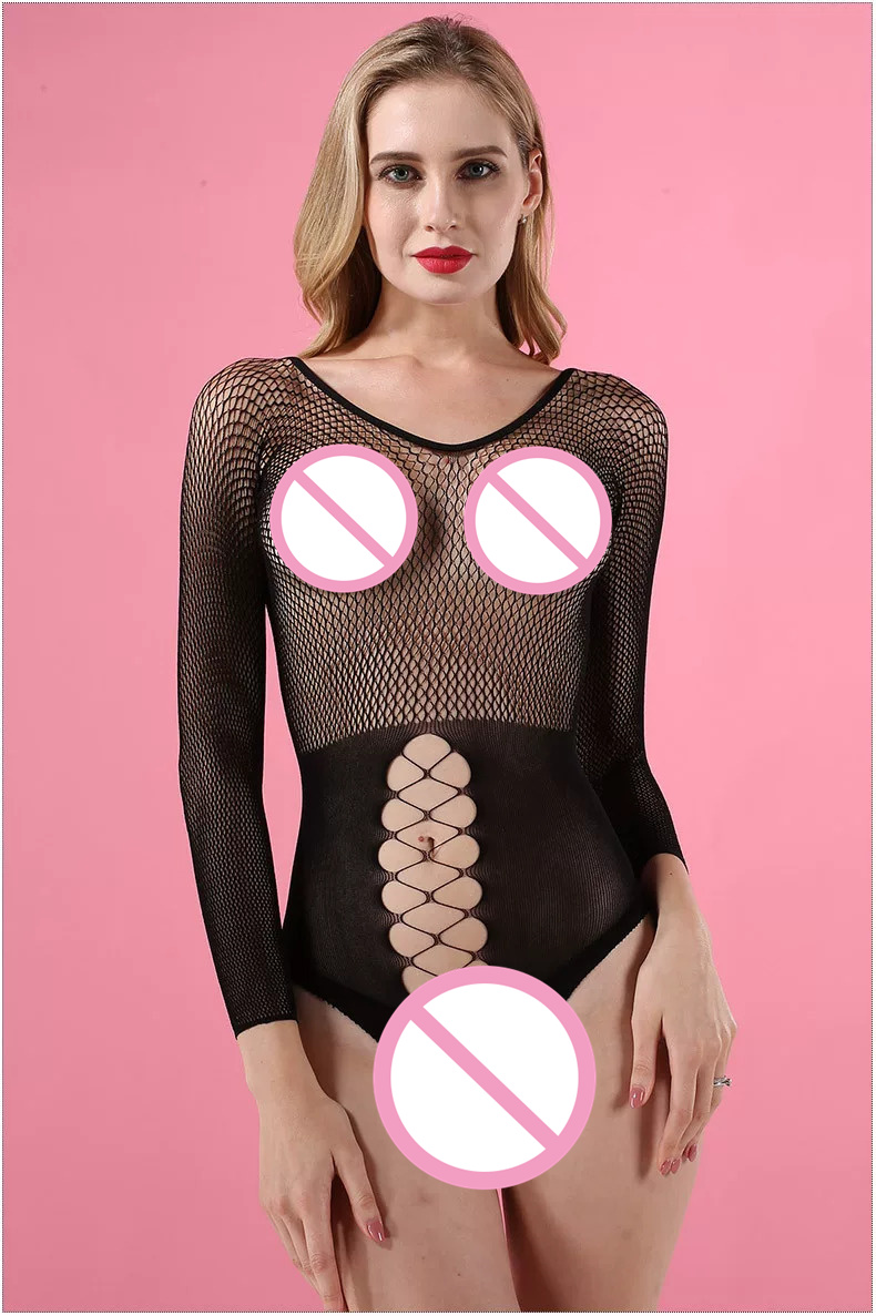セクシーな黒のフィッシュネットランジェリーボディスーツ、女性 - Fishnet Stocking Women のレビューと価格