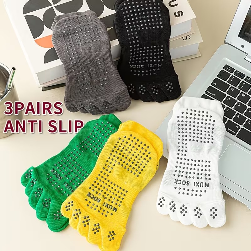 メンズ 3 足組つま先ソックス 滑り止めドットグリップソック - Toe Sock Split のレビューと価格