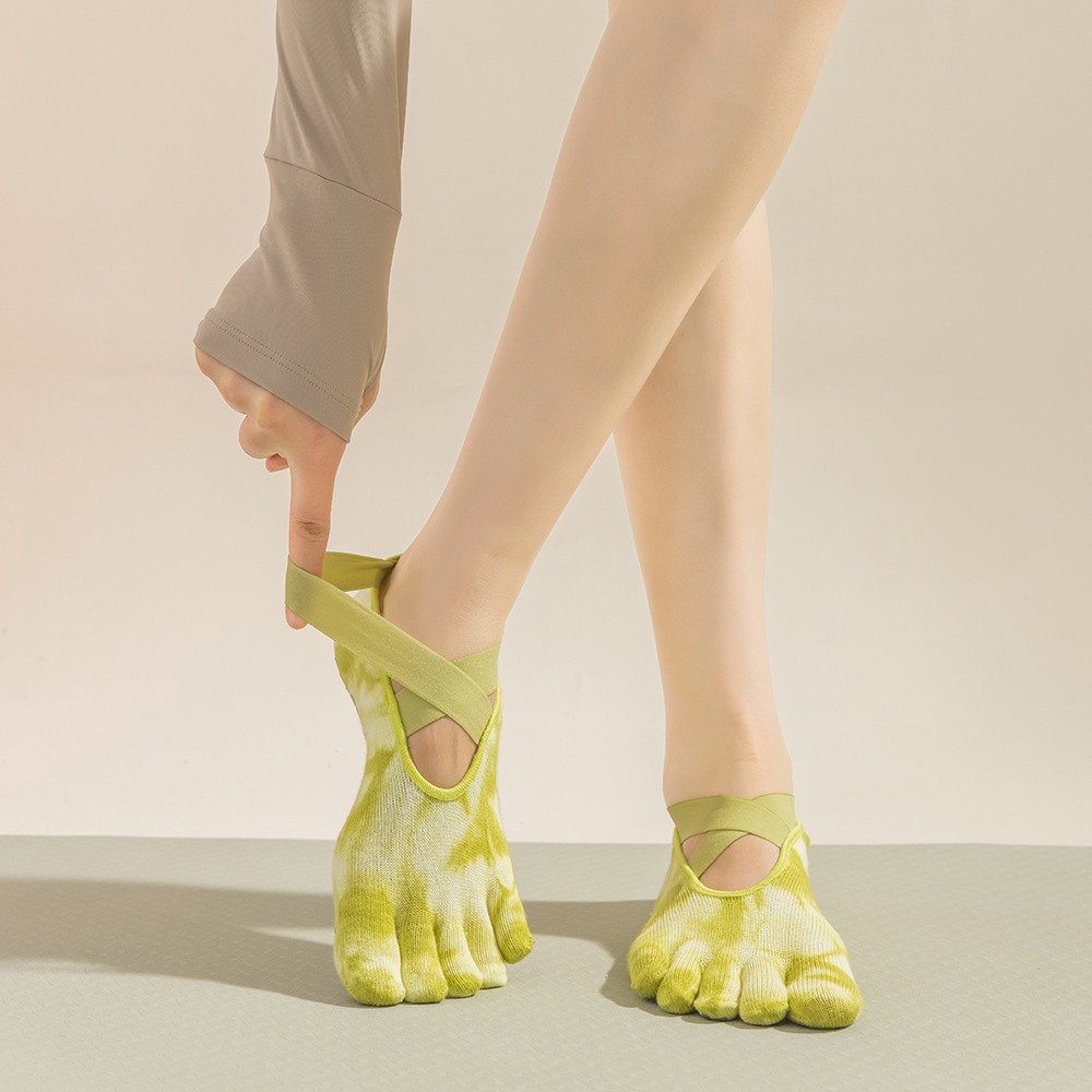 タイダイ柄の女性用5本指グリップソックス、ヨガ、ピラティス、 - Toe Sock Split のレビューと価格