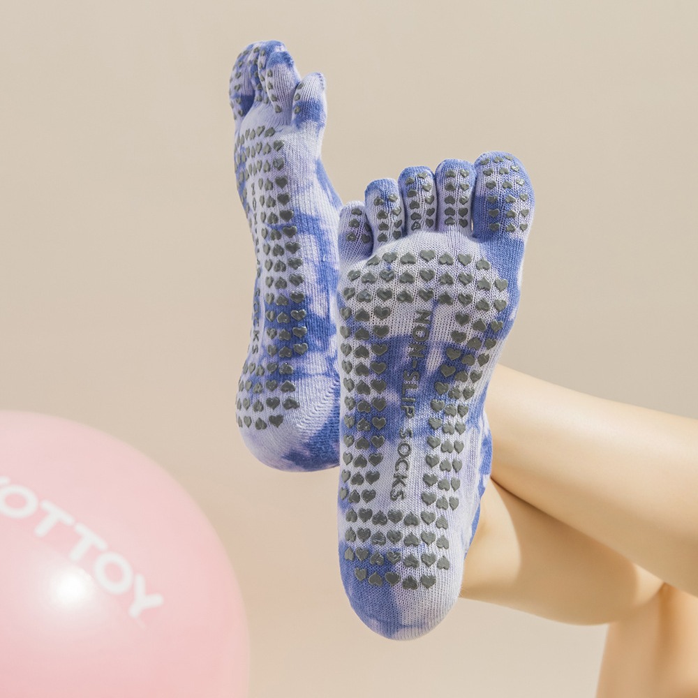 タイダイ柄の女性用5本指グリップソックス、ヨガ、ピラティス、 - Toe Sock Split のレビューと価格