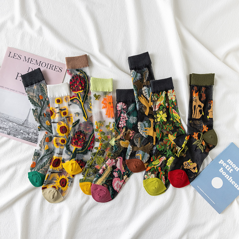 1/4 ペアレトロフラワー女性ガラスシルクソックス夏軽量通気 - Silk Sock Bamboo のレビューと価格