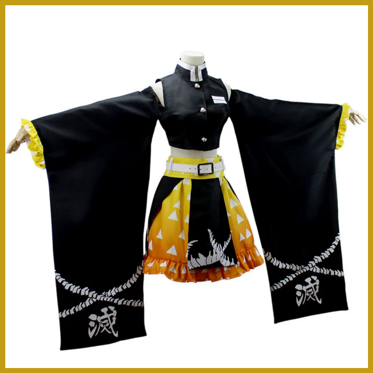 アニメ我妻善逸コスプレ衣装セクシーなオフショルダー黒ドレスロ - Dress Sock Men のレビューと価格