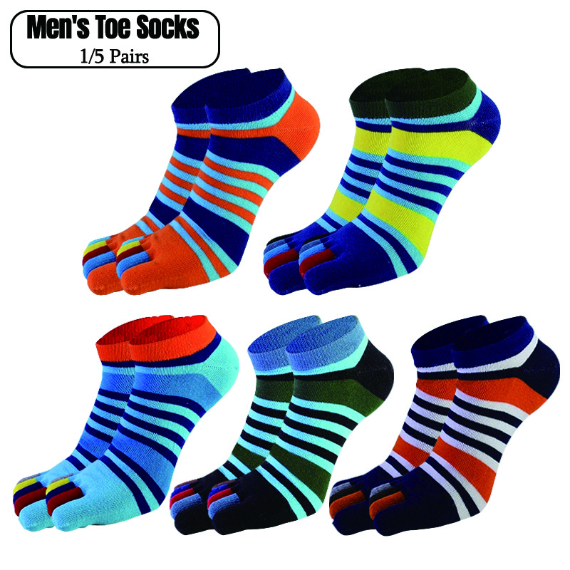 1/5 ペアメンズコットン 5 本指ソックスストライプカラフ - Ankle Sock Low Cut のレビューと価格