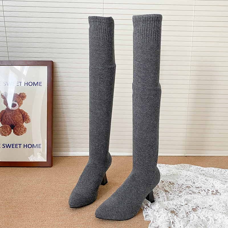 ハイヒールの女性の靴下ブーツ、ポインテッドトゥニットファッシ - Knee High Sock Women のレビューと価格