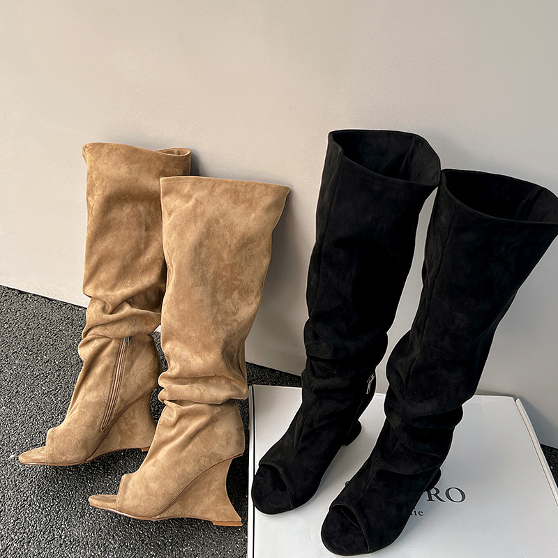 AIYKAZYSDL 奇妙なウェッジヒールピープトウニーハイ - Boot Sock Slouchy のレビューと価格