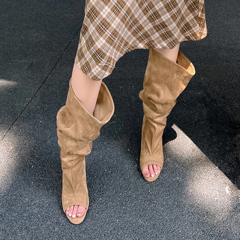 AIYKAZYSDL 奇妙なウェッジヒールピープトウニーハイ - Boot Sock Slouchy のレビューと価格
