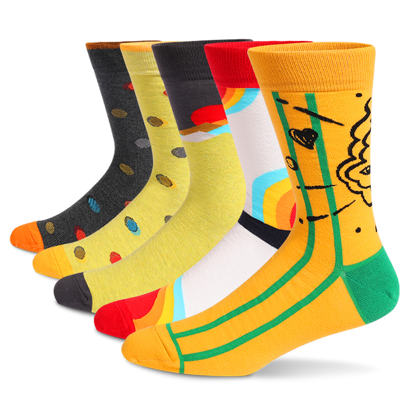 メンズ楽しいドレスソックス5足、パターン面白いソックスパック - Cotton Crew Sock Pack のレビューと価格