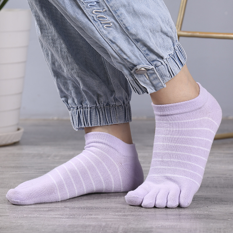 1/5 ペア女性ストライプ 5 本指靴下ソフトコットン通気性 - Ankle Sock Low Cut のレビューと価格