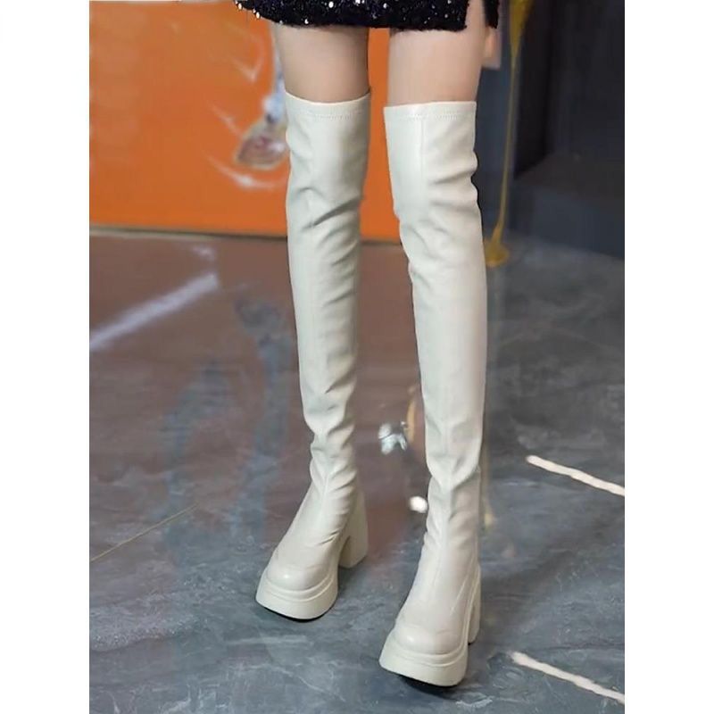 ラウンドトゥ厚底ハイヒールロングブーツ レディース 秋冬用伸 - Knee High Sock Women のレビューと価格