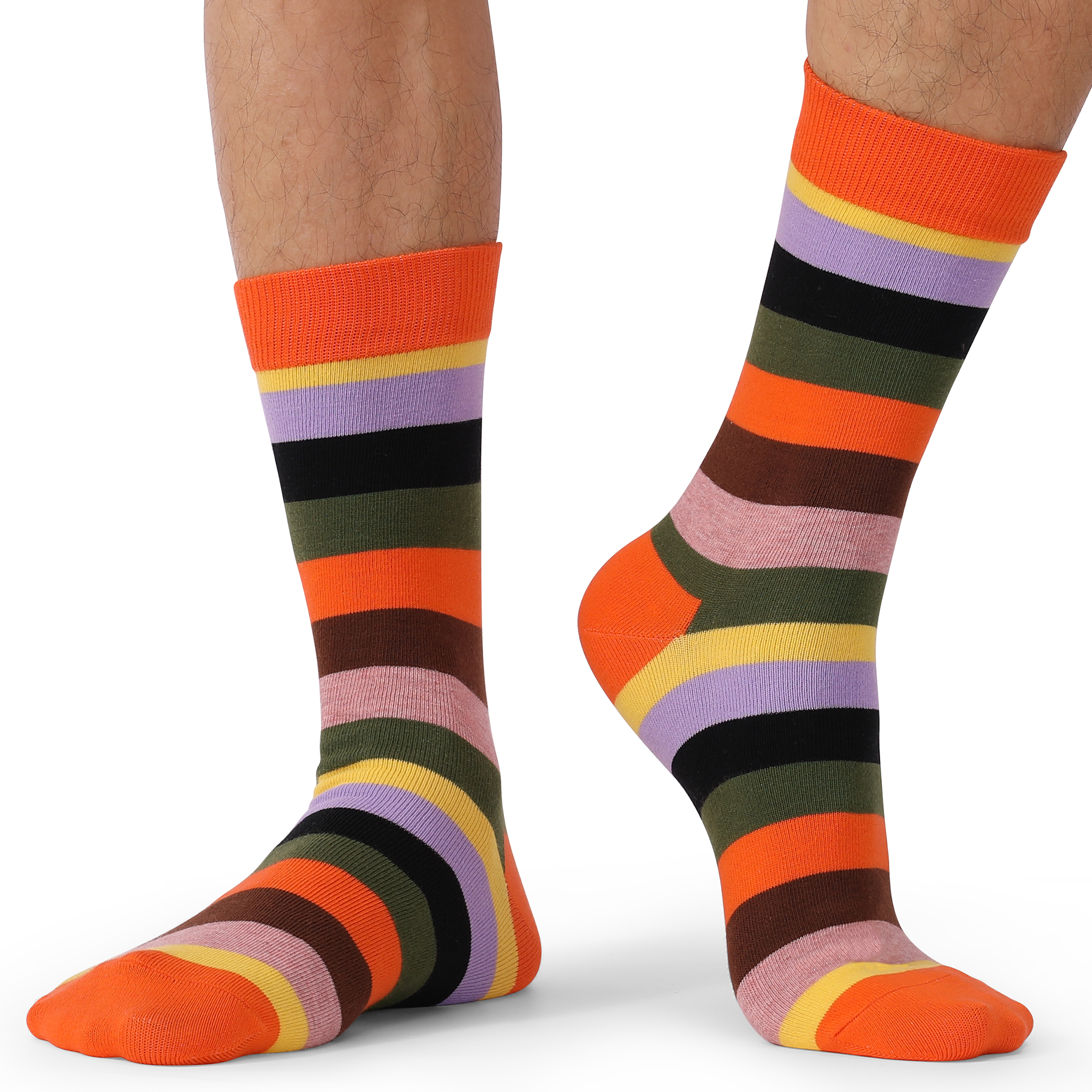 メンズカラフルストライプコーマ綿ソックス、ノベルティソックス - Cotton Crew Sock Pack のレビューと価格
