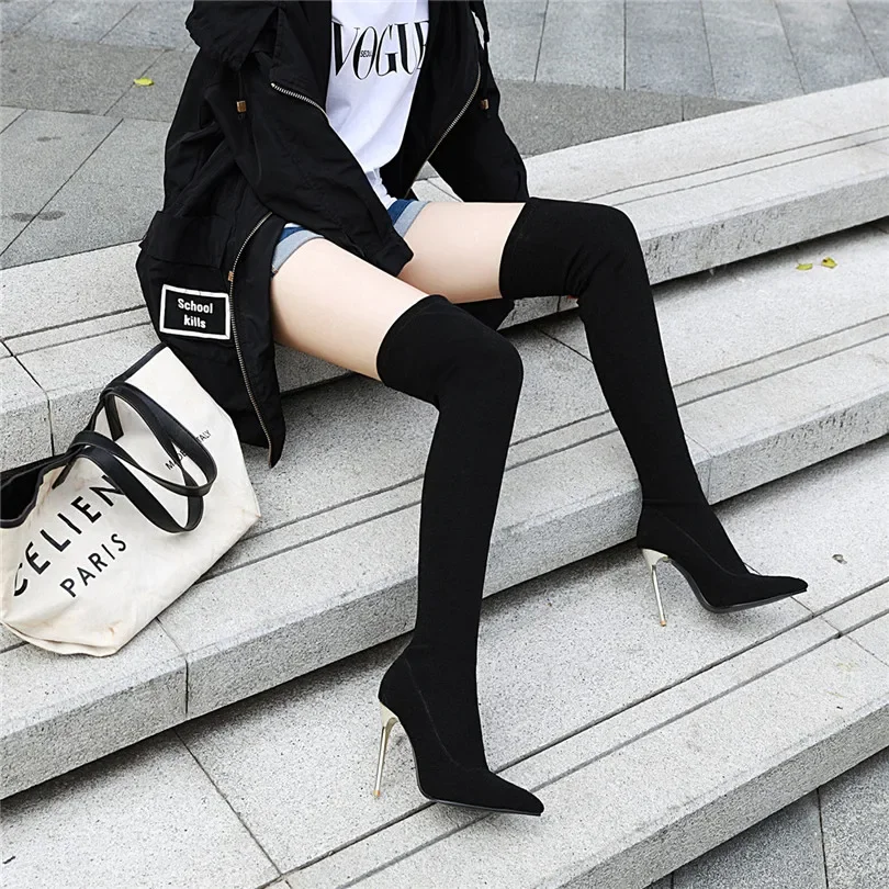 女性用ヒョウオーバーニーソックスブーツ、先のとがったつま先、 - Knee High Sock Women のレビューと価格