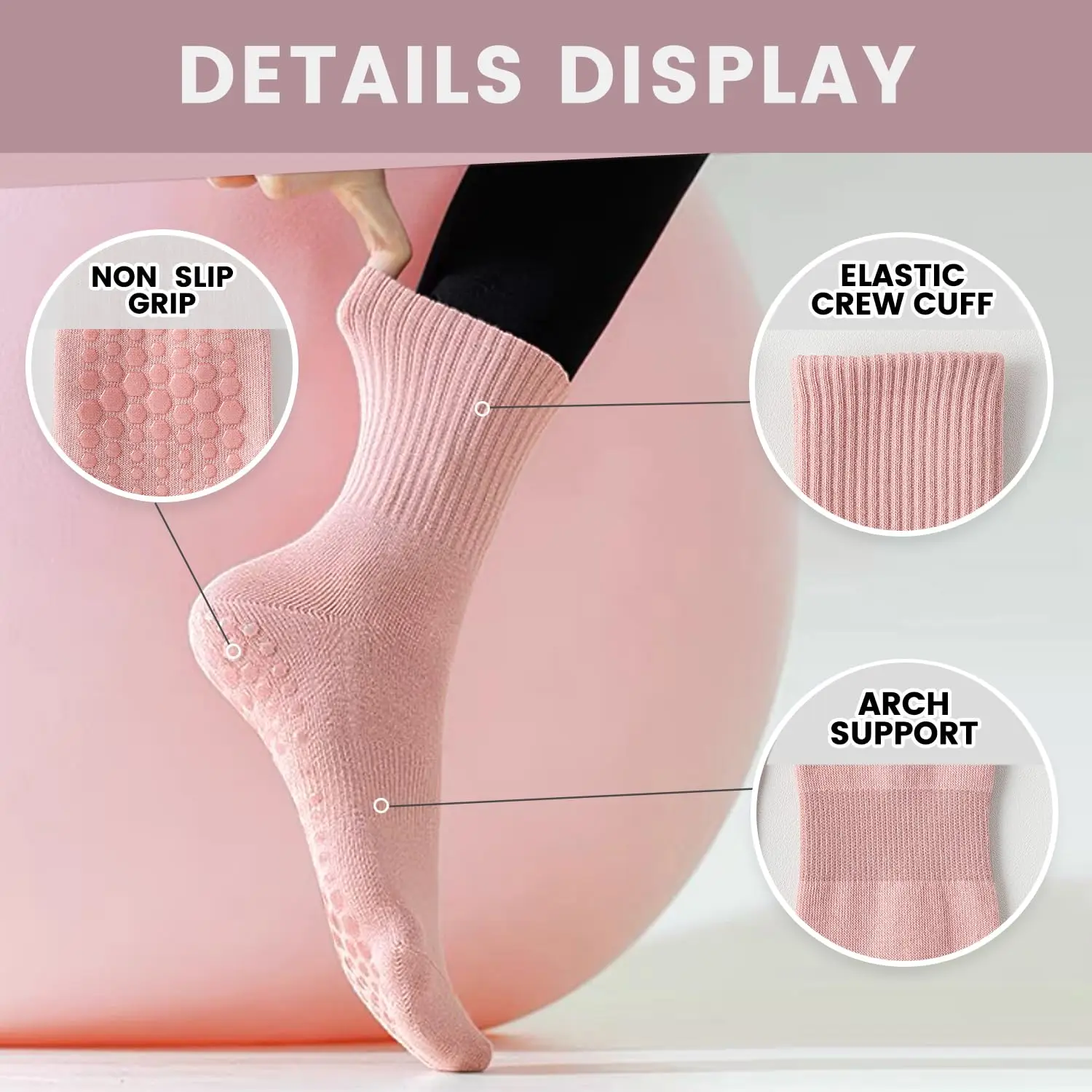 女性用ヨガソックス4足、ソリッドカラーのミッドソール滑り止め - Grip Sock Yoga のレビューと価格