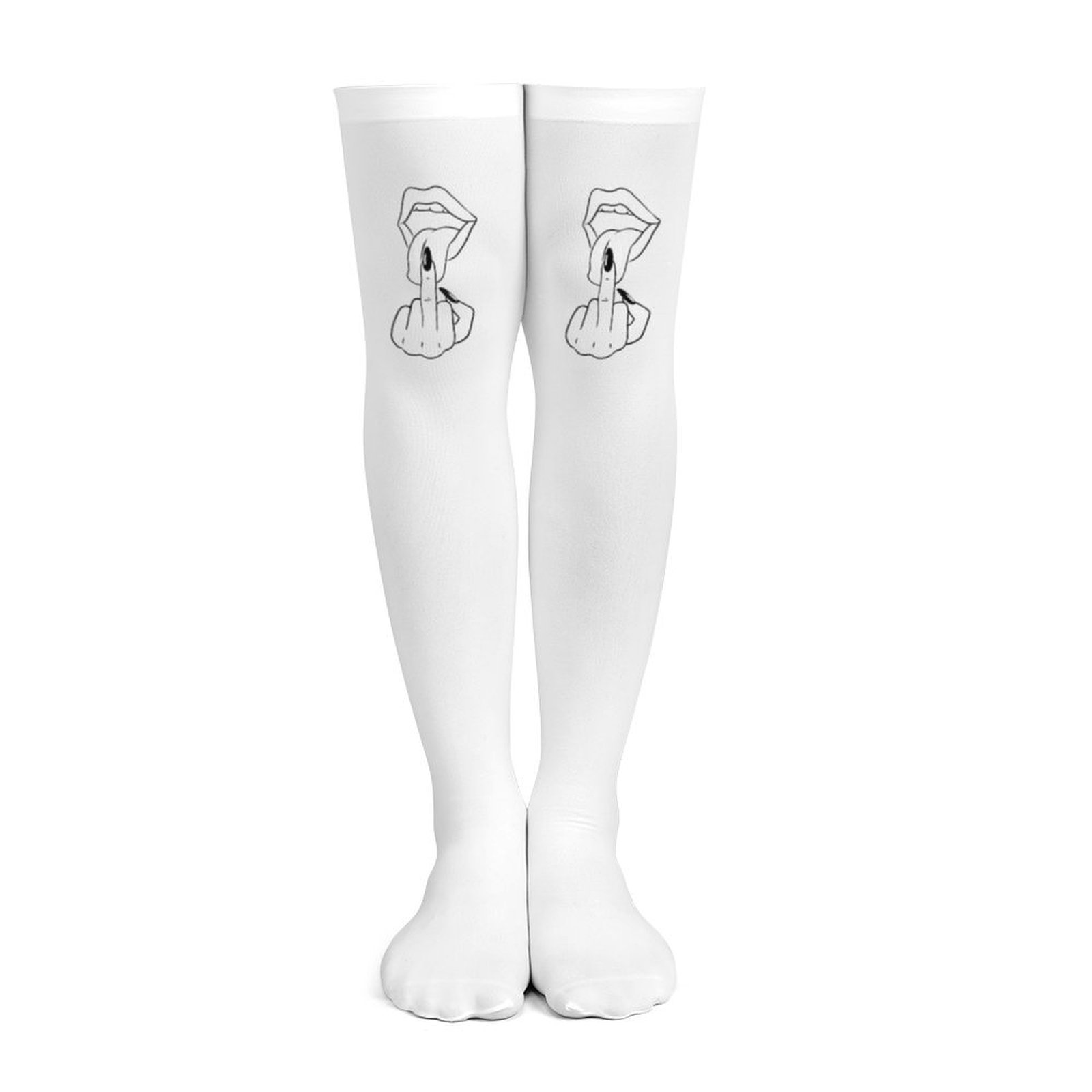 レディース用白い中指模様、赤いリッププリントの太ももソックス - Knee High Sock Women のレビューと価格