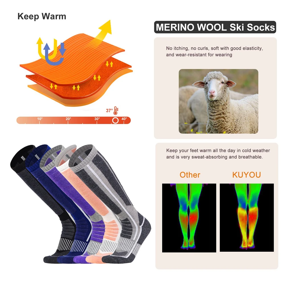 1 ペアメリノウールサーマルソックス男性女性冬ロング暖かい圧 - Wool Hiking Sock のレビューと価格