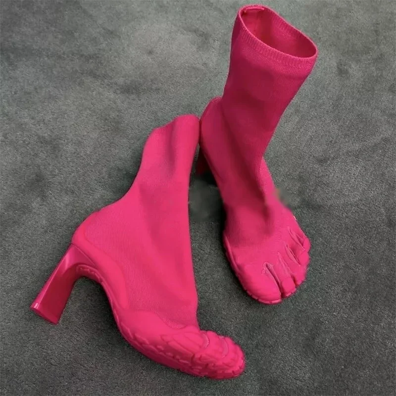 5本指ファッション小説女性用ブーツ黒/ピンク/白ハイヒールア - Toe Sock Split のレビューと価格