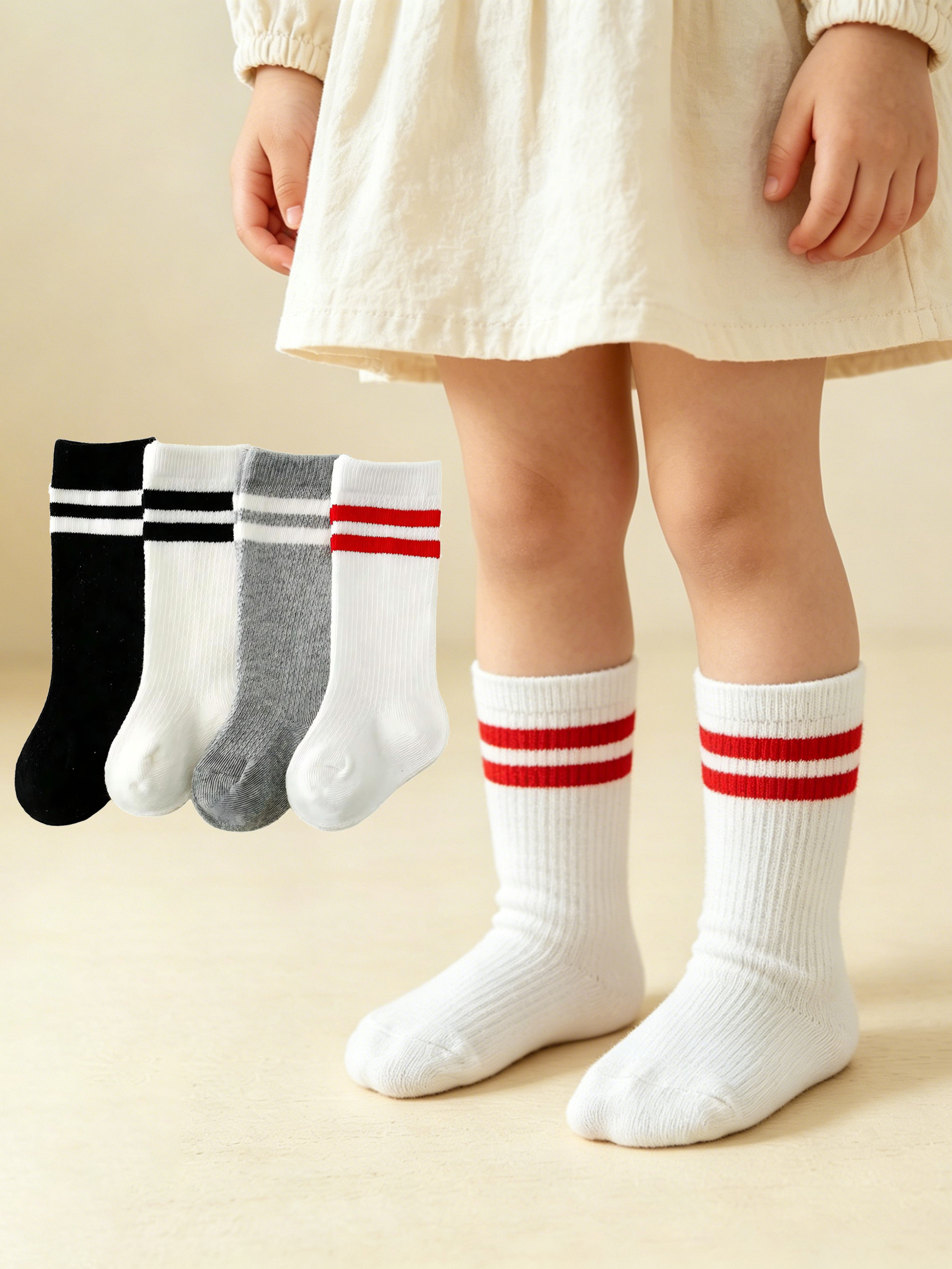 4足組 ベビー・幼児用ストライプ柄クルーソックス 0-8歳向 - Cotton Crew Sock Pack のレビューと価格