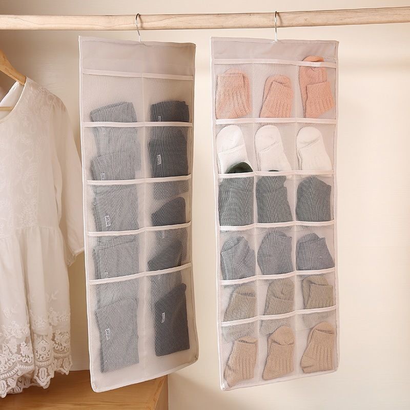 壁掛け式布製下着靴下収納オーガナイザー両面ワードローブポーチ - Sock Organizer Tray のレビューと価格